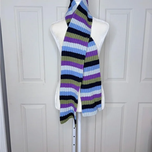 Y2k Route 66 wool blend long Striped Scarf - Blue, Green, Purple, navy a35 - Picture 5 of 8